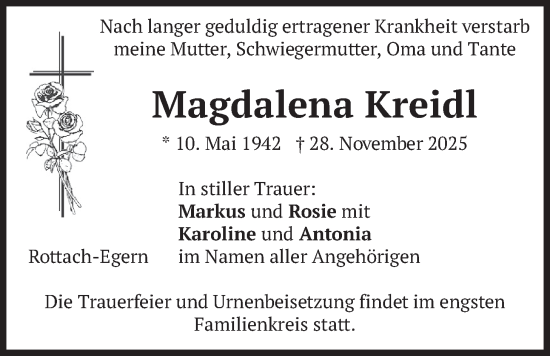 Traueranzeige von Magdalena Kreidl von merkurtz
