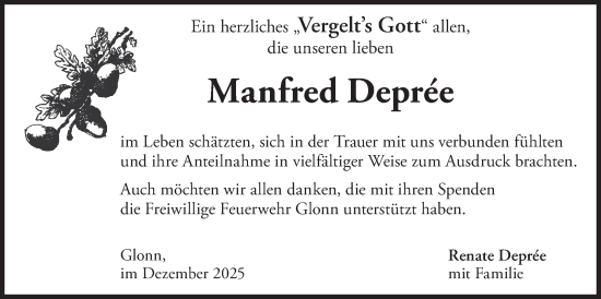 Traueranzeige von Manfred Deprée von merkurtz