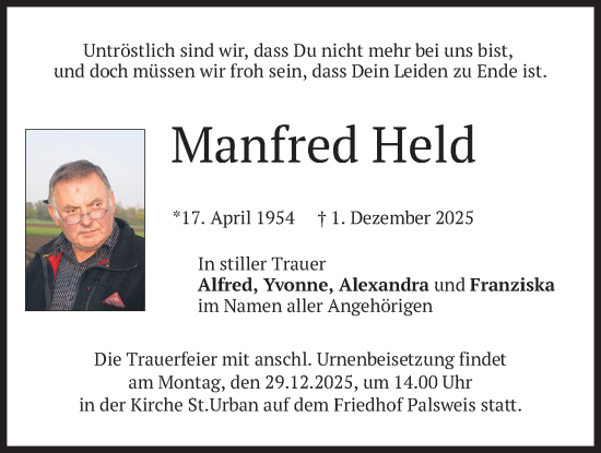 Traueranzeige von Manfred Held von merkurtz