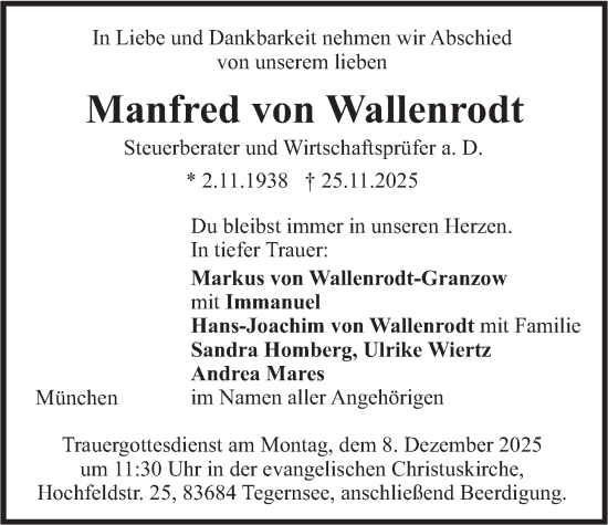 Traueranzeige von Manfred von Wallenrodt von merkurtz