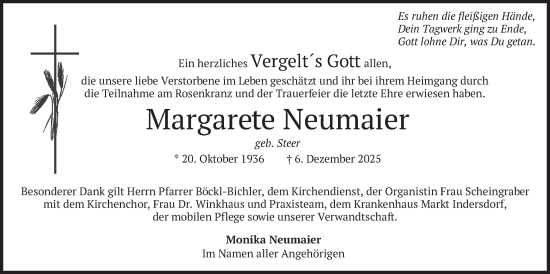 Traueranzeige von Margarete Neumaier von merkurtz