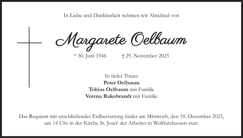  Traueranzeige für Margarete Oelbaum vom 04.12.2025 aus merkurtz