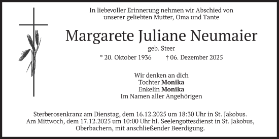 Traueranzeige von Margarete Juliane Neumaier von merkurtz