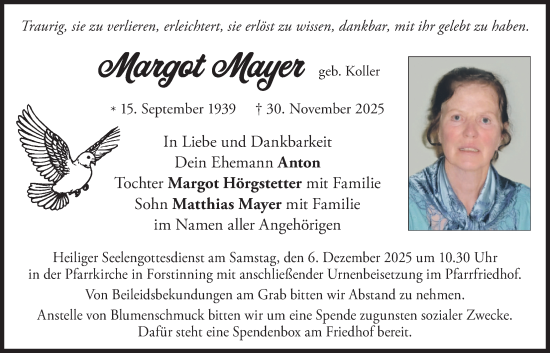 Traueranzeige von Margot Mayer von merkurtz