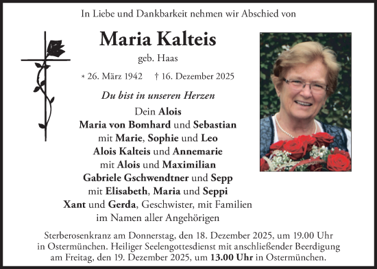 Traueranzeige von Maria Kalteis von merkurtz