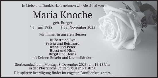 Traueranzeige von Maria Knoche von merkurtz