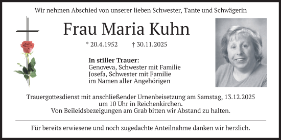 Traueranzeige von Maria Kuhn von merkurtz