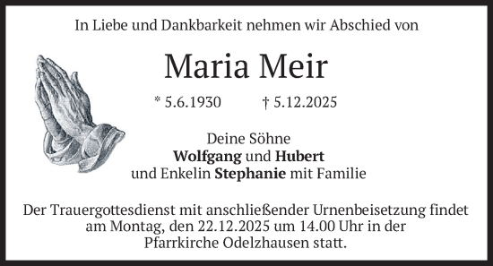 Traueranzeige von Maria Meir von merkurtz