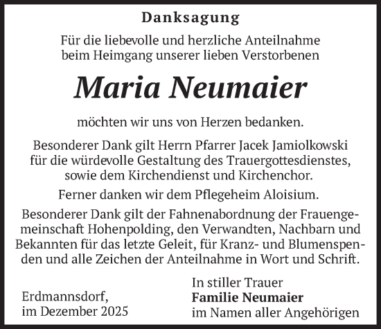 Traueranzeige von Maria Neumaier von merkurtz