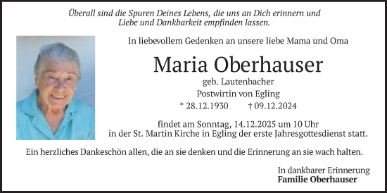 Traueranzeige von Maria Oberhauser von merkurtz