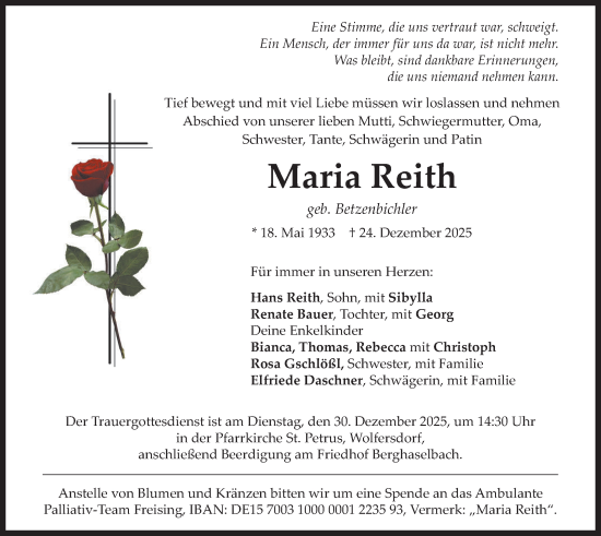 Traueranzeige von Maria Reith von merkurtz