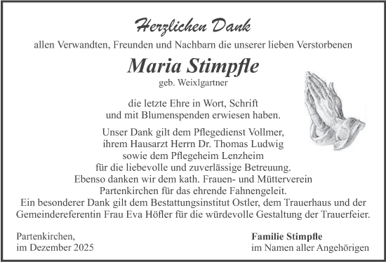 Traueranzeige von Maria Stimpfle von merkurtz
