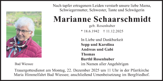 Traueranzeige von Marianne Schaarschmidt von merkurtz