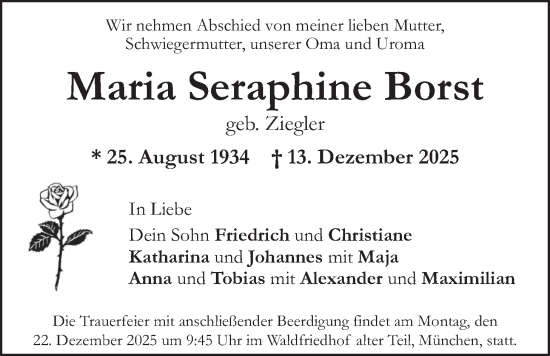 Traueranzeige von Maria Seraphine Borst von merkurtz