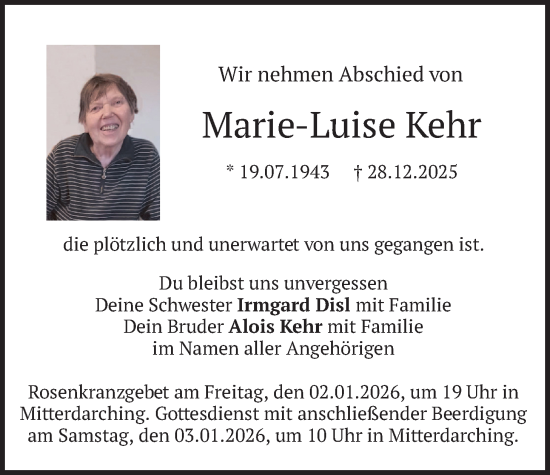 Traueranzeige von Marie-Luise Kehr von merkurtz