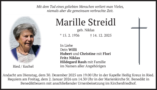 Traueranzeige von Marille Streidl von merkurtz