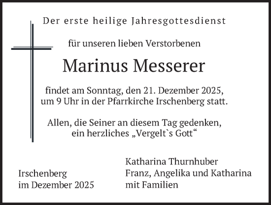 Traueranzeige von Marinus Messerer von merkurtz