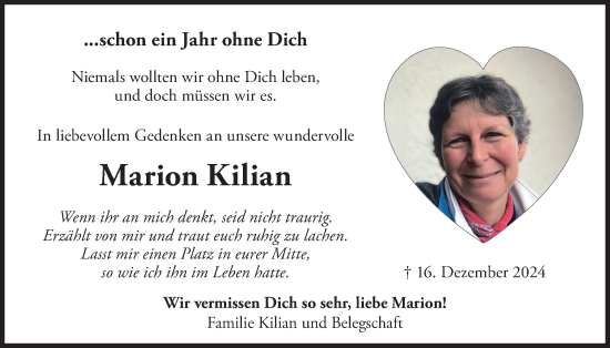 Traueranzeige von Marion Kilian von merkurtz