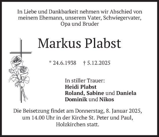 Traueranzeige von Markus Plabst von merkurtz