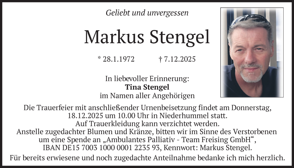  Traueranzeige für Markus Stengel vom 16.12.2025 aus merkurtz