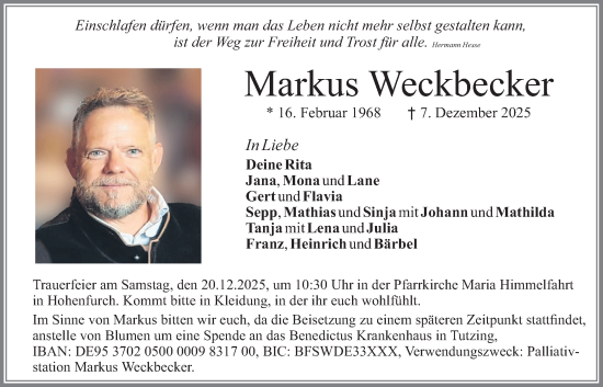 Traueranzeige von Markus Weckbecker von merkurtz