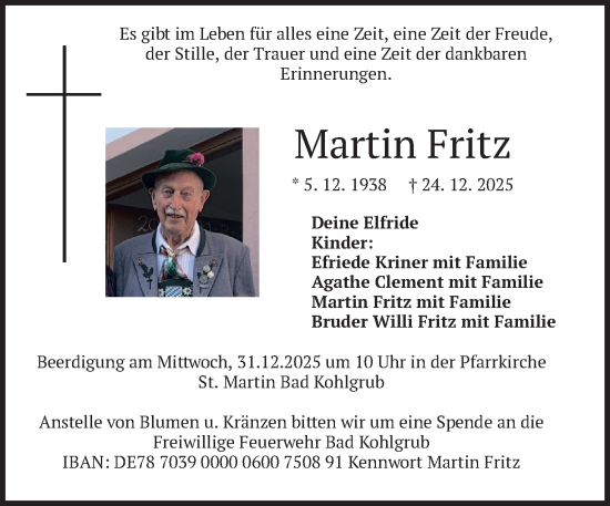 Traueranzeige von Martin Fritz von merkurtz