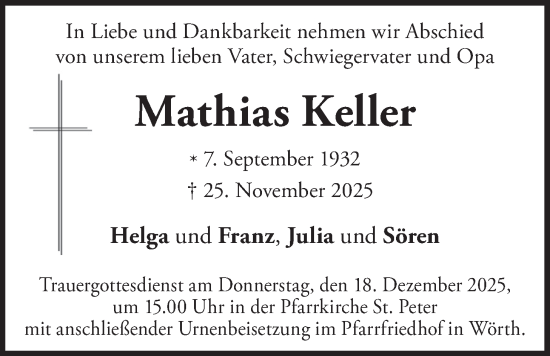 Traueranzeige von Mathias Keller von merkurtz