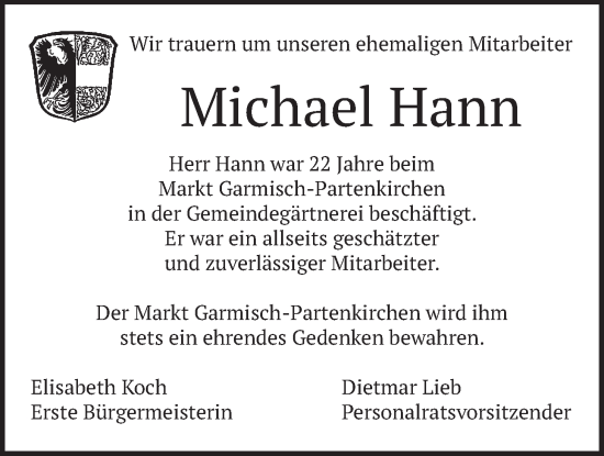 Traueranzeige von Michael Hann von merkurtz