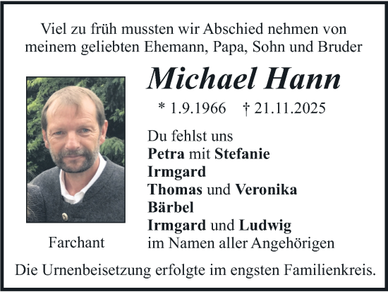 Traueranzeige von Michael Hann von merkurtz