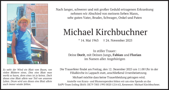 Traueranzeige von Michael Kirchbuchner von merkurtz