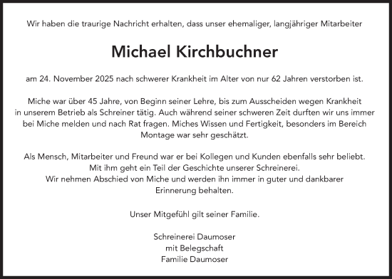 Traueranzeige von Michael Kirchbuchner von merkurtz