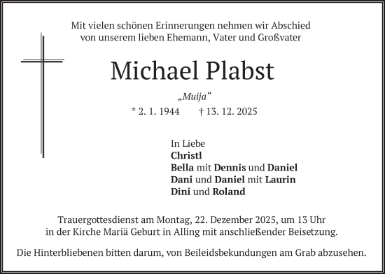 Traueranzeige von Michael Plabst von merkurtz