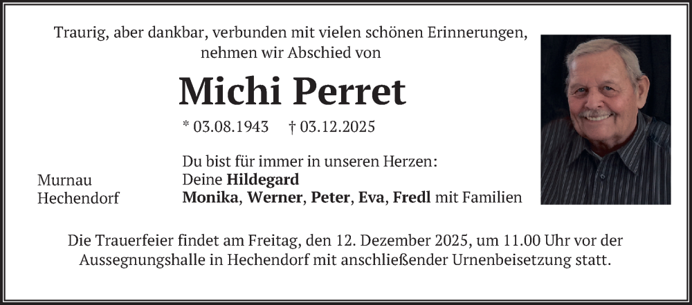  Traueranzeige für Michi Perret vom 06.12.2025 aus merkurtz