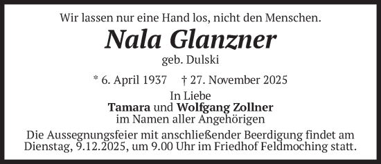 Traueranzeige von Nala Glanzner von merkurtz