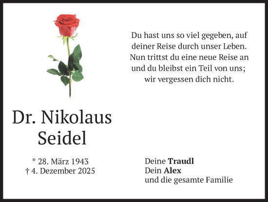 Traueranzeige von Nikolaus Seidel von merkurtz