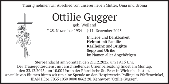 Traueranzeige von Ottilie Gugger von merkurtz