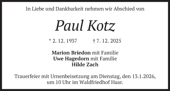 Traueranzeige von Paul Kotz von merkurtz