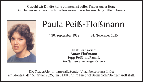 Traueranzeige von Paula Peiß-Floßmann von merkurtz