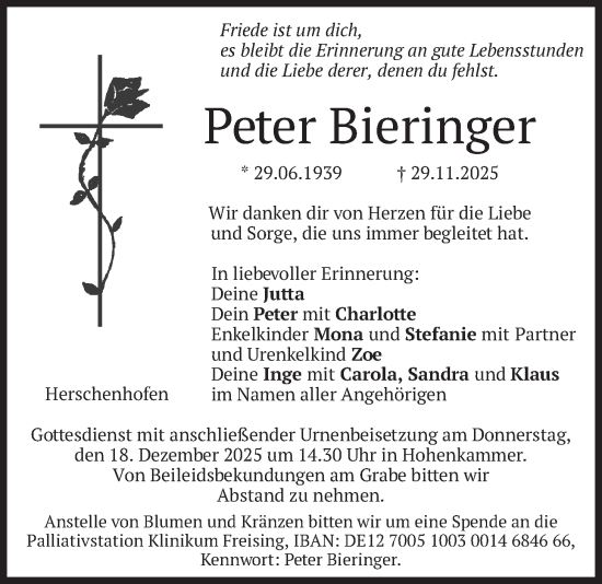 Traueranzeige von Peter Bieringer von merkurtz