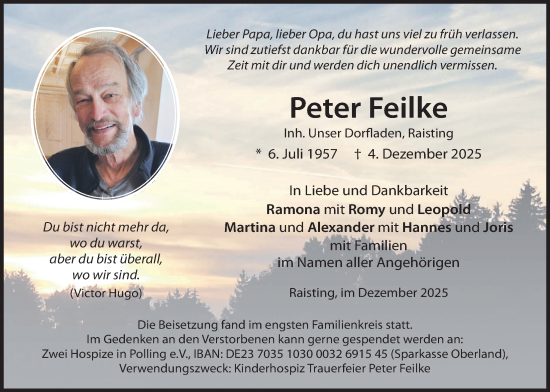 Traueranzeige von Peter Feilke von merkurtz