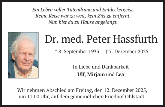 Traueranzeige von Peter Hassfurth von merkurtz