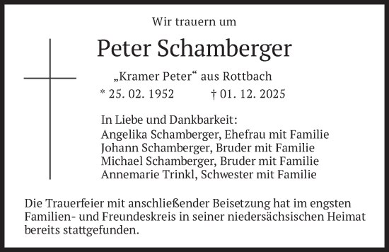 Traueranzeige von Peter Schamberger von merkurtz