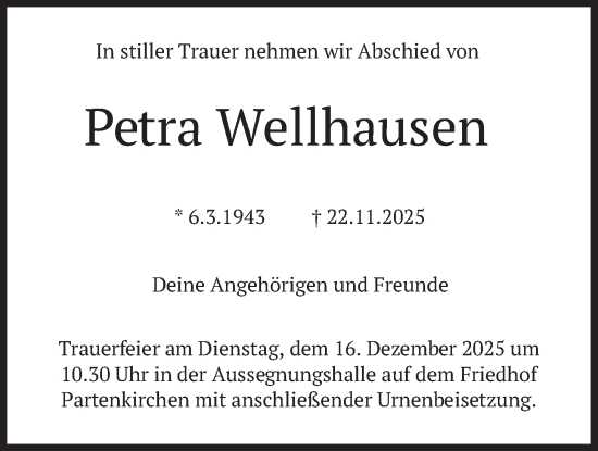 Traueranzeige von Petra Wellhausen von merkurtz