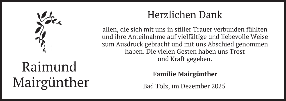  Traueranzeige für Raimund Mairgünther vom 06.12.2025 aus merkurtz