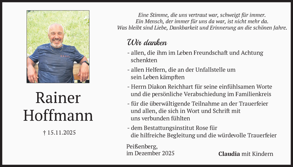  Traueranzeige für Rainer Hoffmann vom 13.12.2025 aus merkurtz