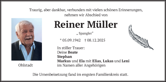 Traueranzeige von REiner Müller von merkurtz