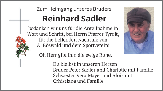 Traueranzeige von Reinhard Sadler von merkurtz