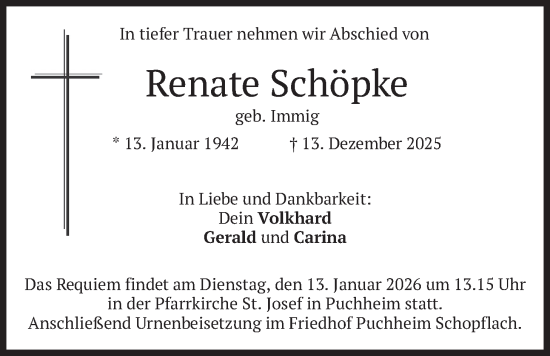 Traueranzeige von Renate Schöpke von merkurtz