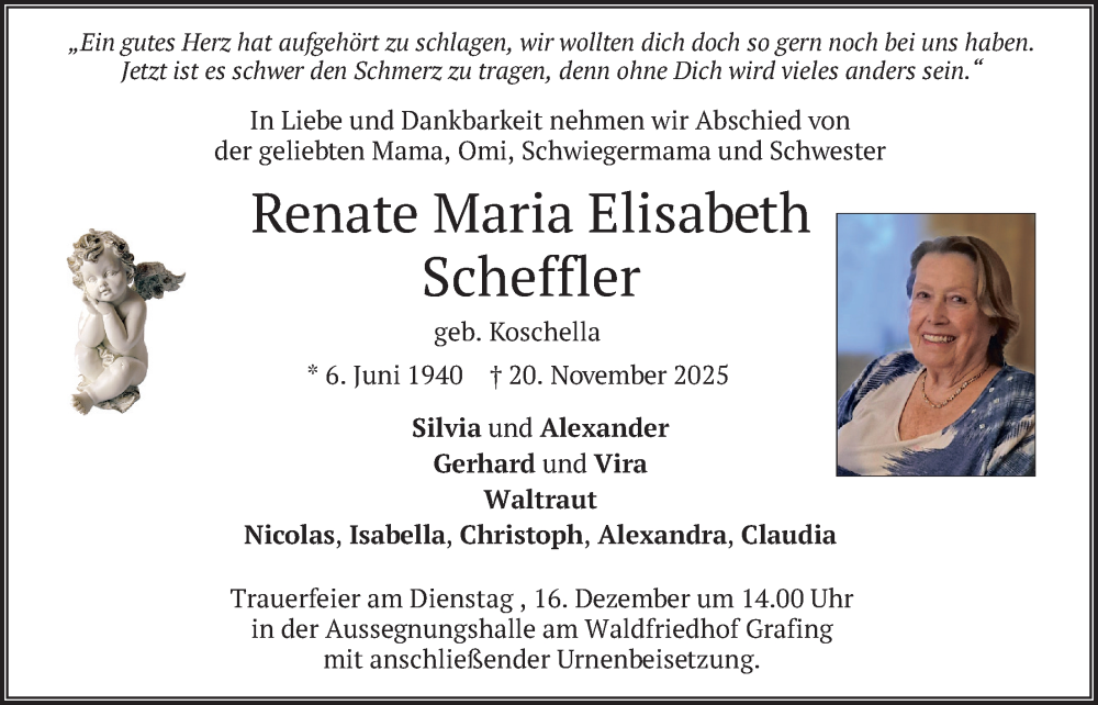  Traueranzeige für Renate Maria Elisabeth Scheffler vom 13.12.2025 aus merkurtz