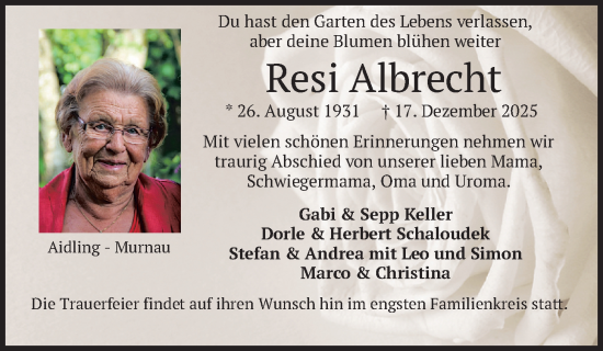 Traueranzeige von Resi Albrecht von merkurtz